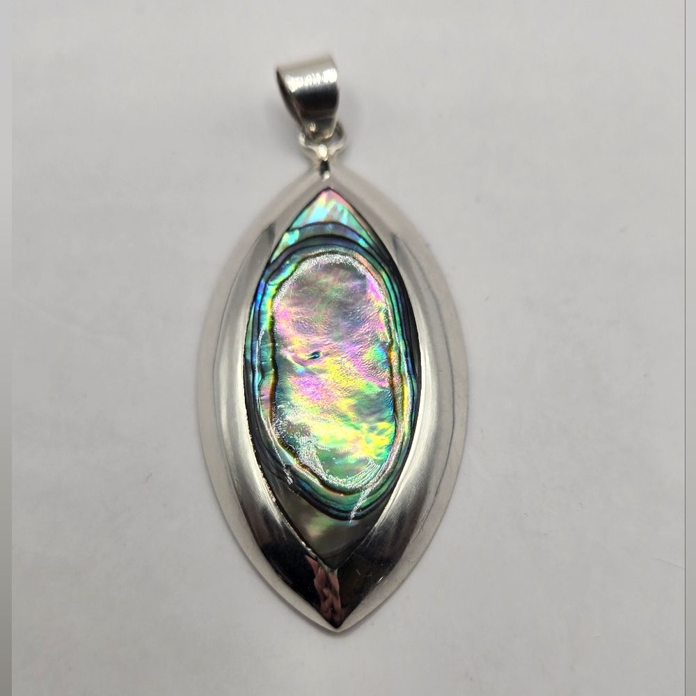 Marquise Shaped Sterling Silver and Iridescent Abalone Pendant